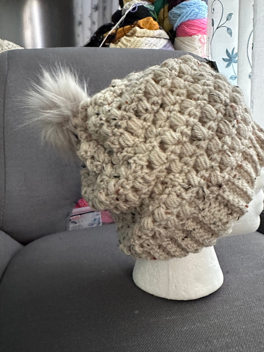 Crochet Puff Stitch Beanie with Pom pom