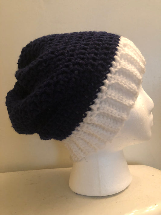 Crochet beanie Blue and white