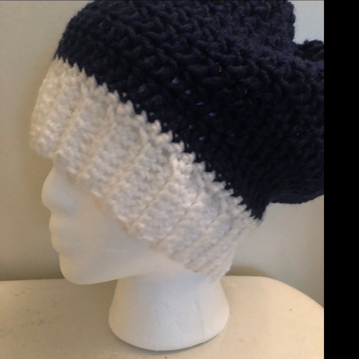 Crochet beanie Blue and white