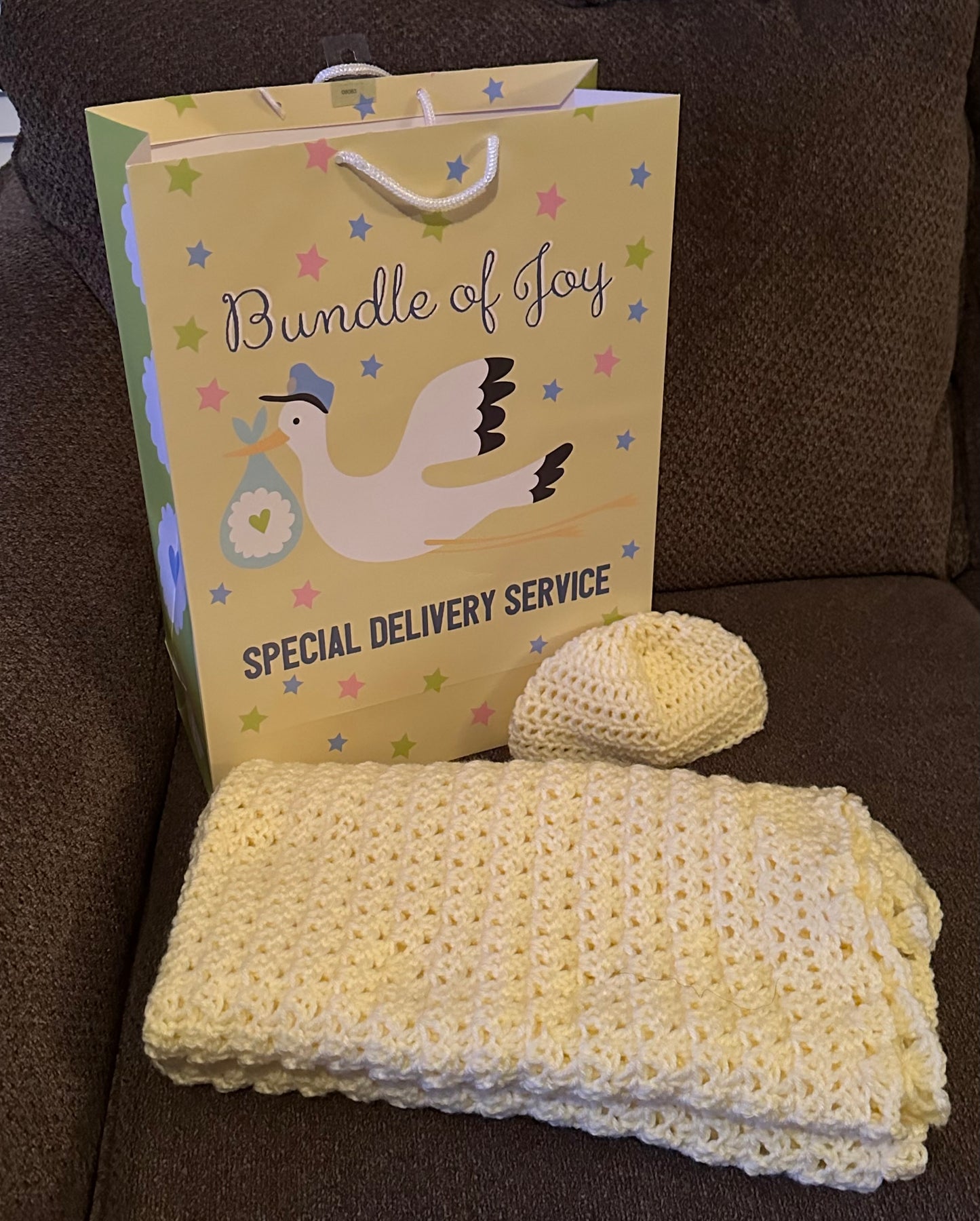 Handmade Crochet Baby Blanket with Crochet Hat