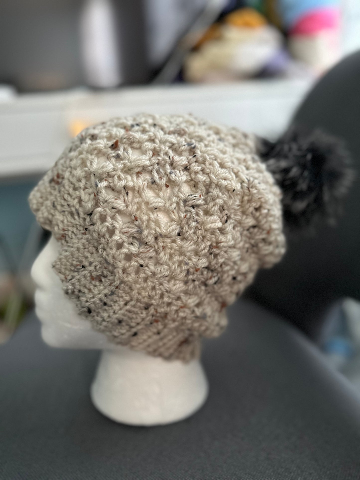 Crochet Puff Stitch Beanie with Pom pom